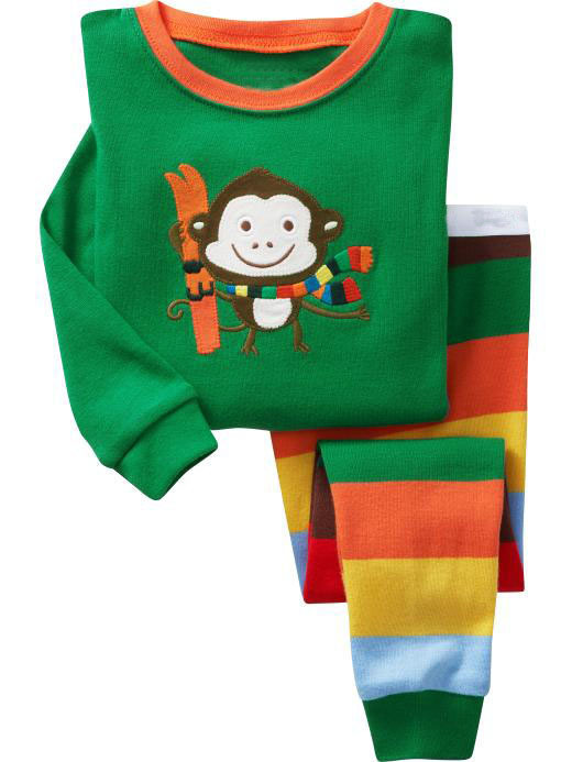 Lounge long-sleeve set green monkey skiing