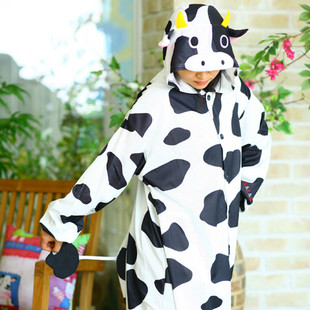 Lounge winter hyraxes coral fleece cartoon cow animal one piece sleepwear summer