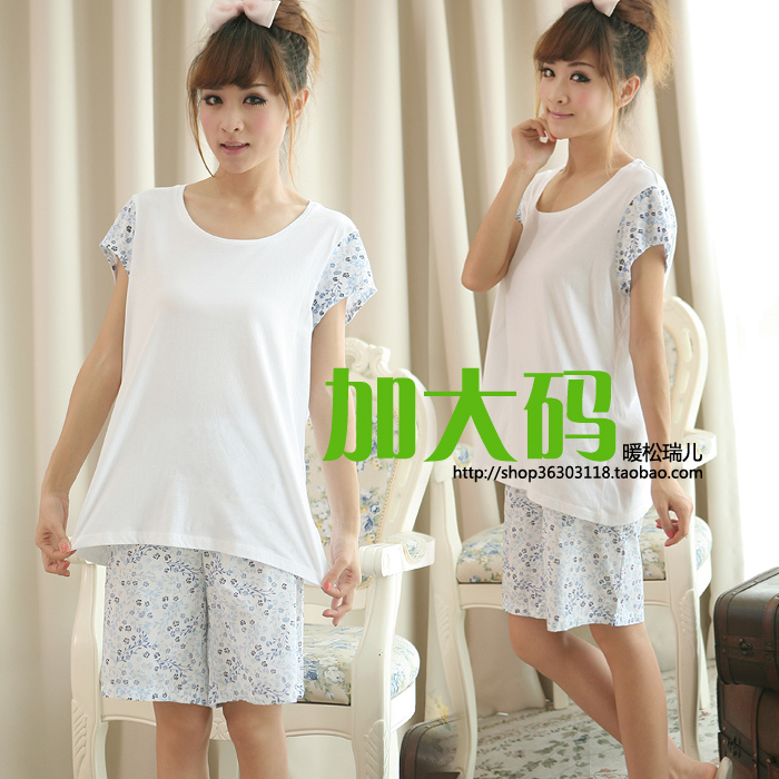 Lounge Women plus size summer plaid 100% cotton short-sleeve shorts sleep set twinset