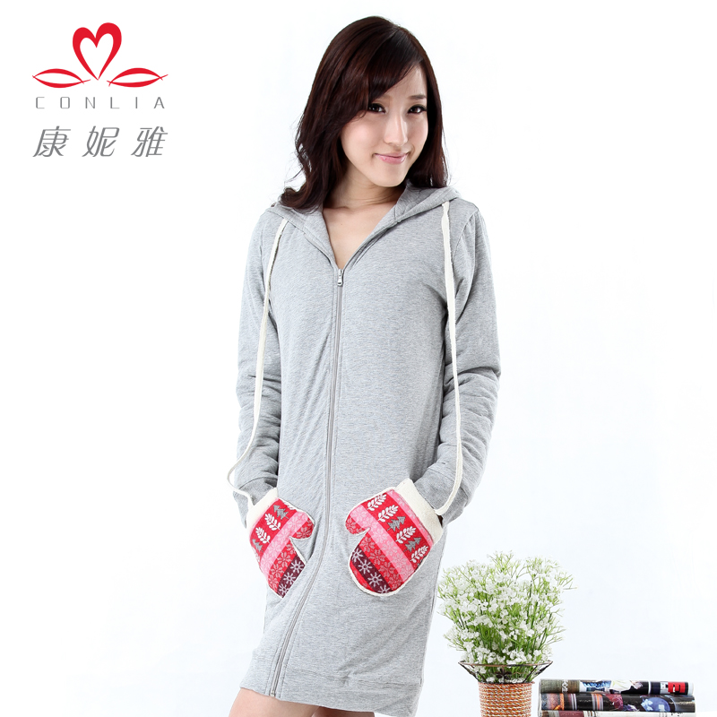 Lounge women's cotton-padded with a hood casual zipper long outerwear Free Shipping