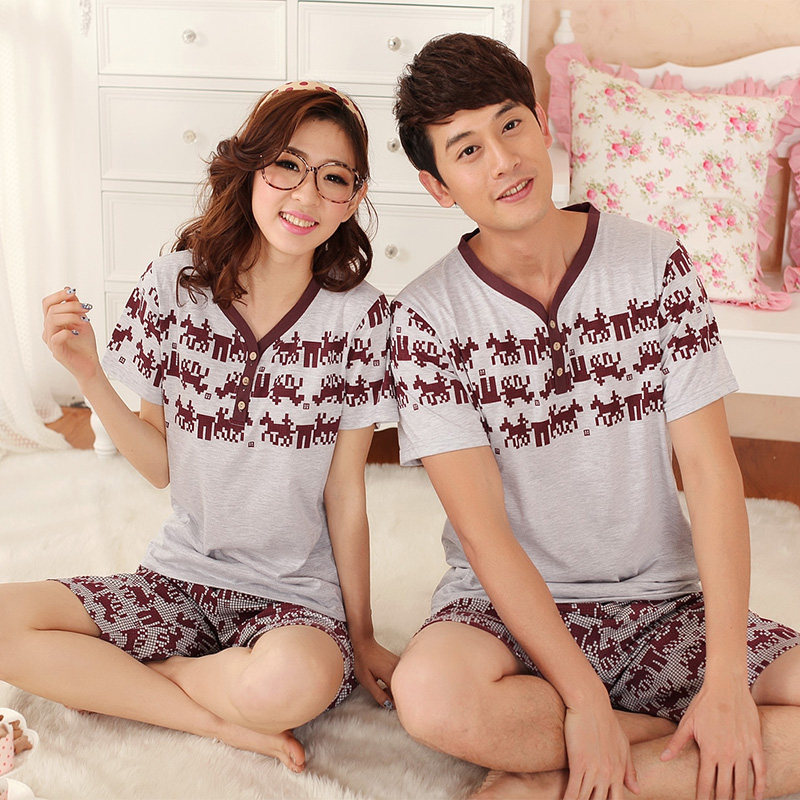 Lounge women's shorts male short-sleeve casual outdoor lovers sleepwear twinset Free Shipping