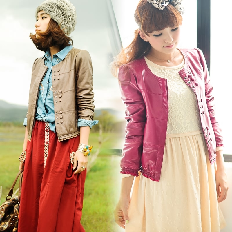 LOVE 100f1 women's princess slim o-neck short design sheep genuine leather clothing outerwear g1968