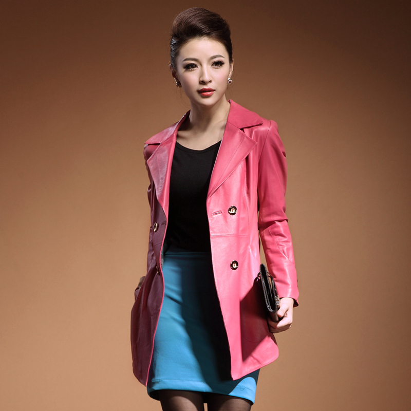 LOVE 2012 autumn fashion vintage genuine leather sheepskin slim female medium-long genuine leather trench outerwear
