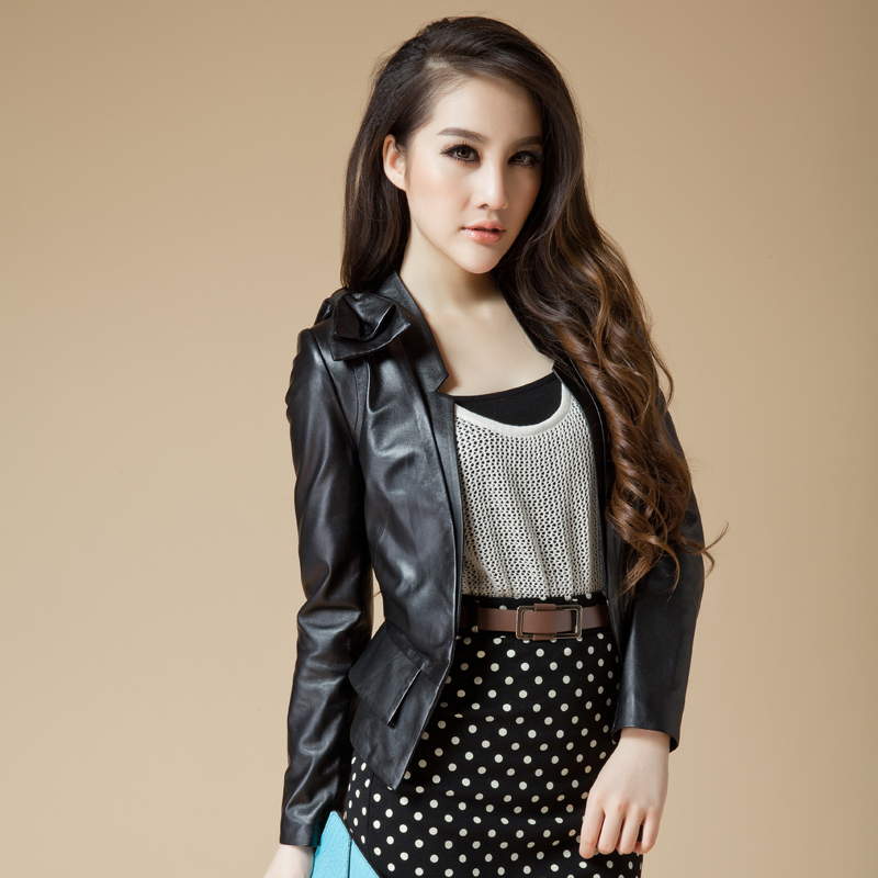 LOVE 2012 autumn sheepskin short design genuine leather clothing women's suit collar slim outerwear