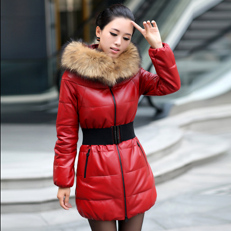 LOVE 2012 genuine leather clothing sheepskin female genuine leather down coat thickening medium-long raccoon fur