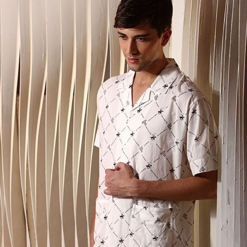 LOVE 2012 lounge summer male plaid short sleeve length pants knitted 100% cotton sleep set hot