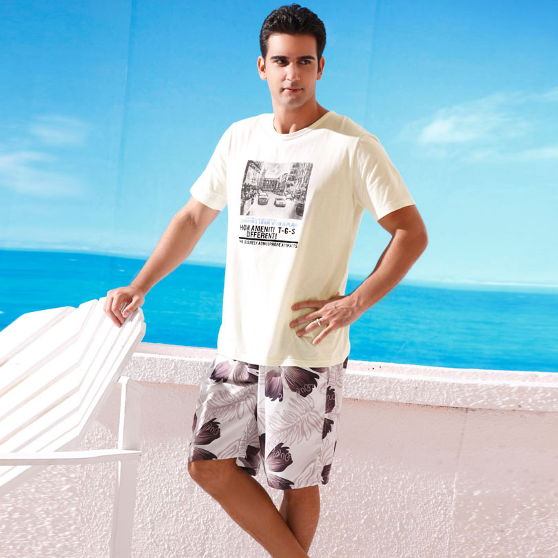 LOVE 2012 lounge summer male short-sleeve knitted pure cotton sleep set hot