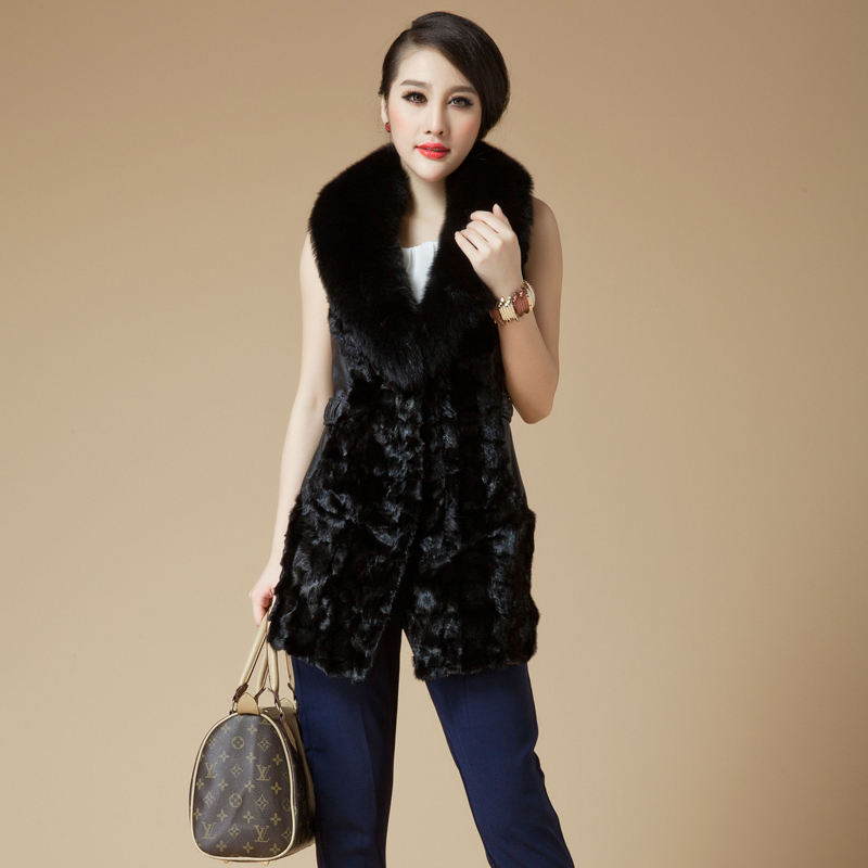 LOVE 2012 new arrival sheepskin fox fur slim medium-long genuine leather clothing patchwork mink vest