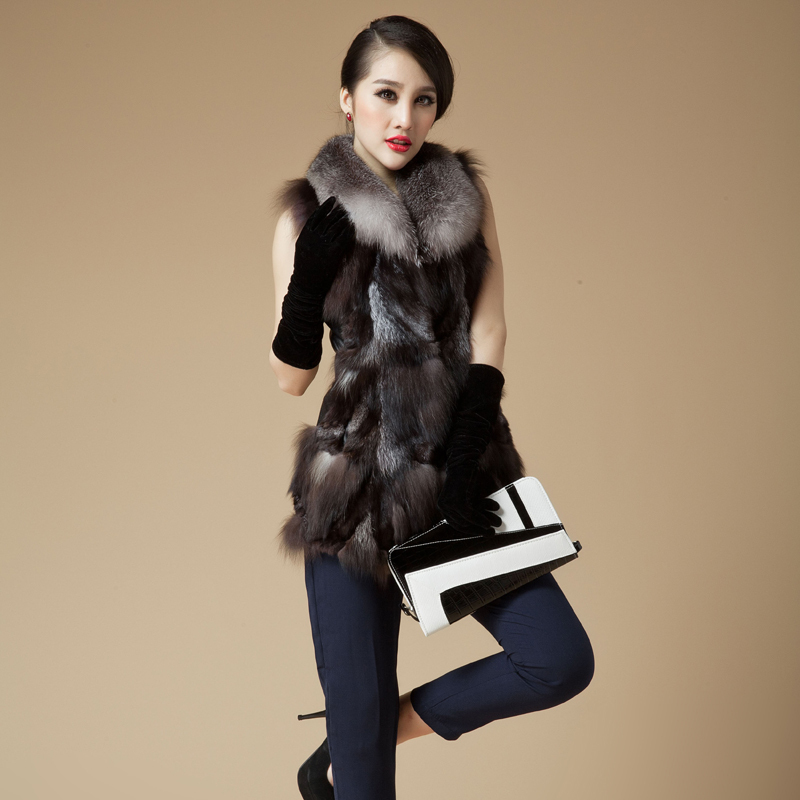 LOVE 2012 new arrival sheepskin silver fox fur genuine leather clothing medium-long fur patchwork slim vest