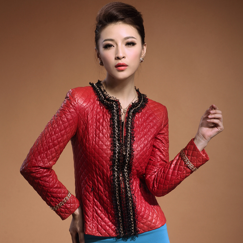 LOVE 2012 plus cotton genuine leather clothing female sheepskin lace decoration women leather clothing leather clothing