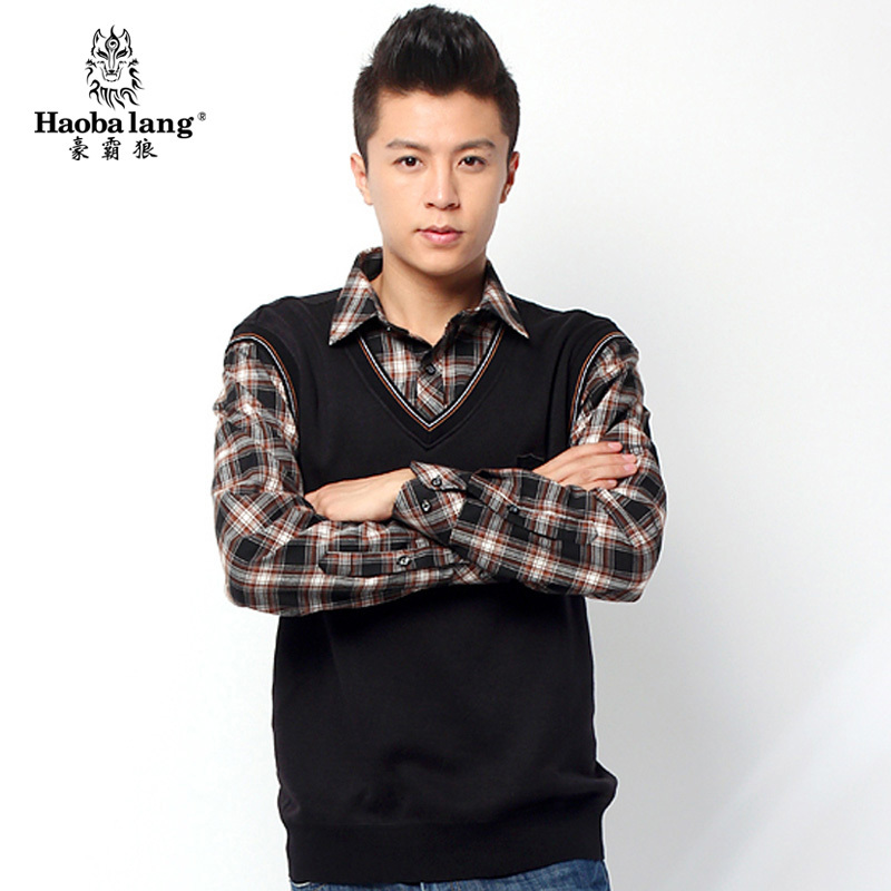 LOVE 2012 plus velvet thick wool faux two piece long-sleeve shirt men's thermal underwear 9507