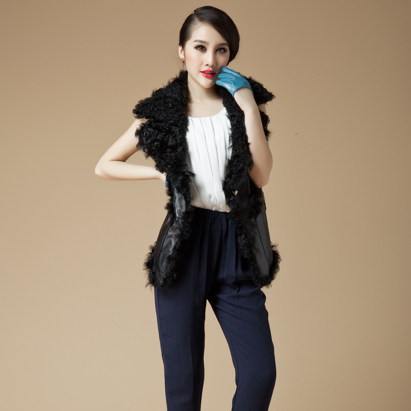 LOVE 2012 sheepskin genuine leather clothing berber fleece turn-down collar slim vest fashion