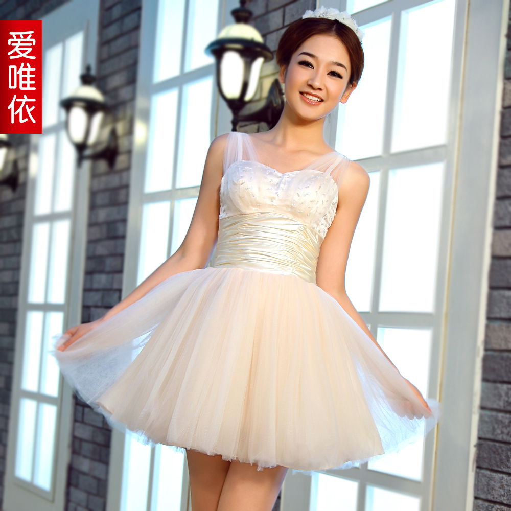 Love 2013 princess spaghetti strap paillette beading bride bridesmaid dress short skirt 935