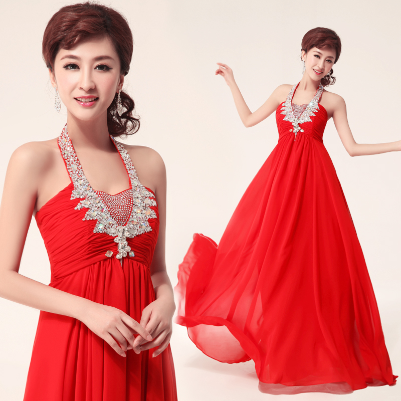 Love 2013 red sweet halter-neck rhinestone luxury bride formal dress banquet evening dress