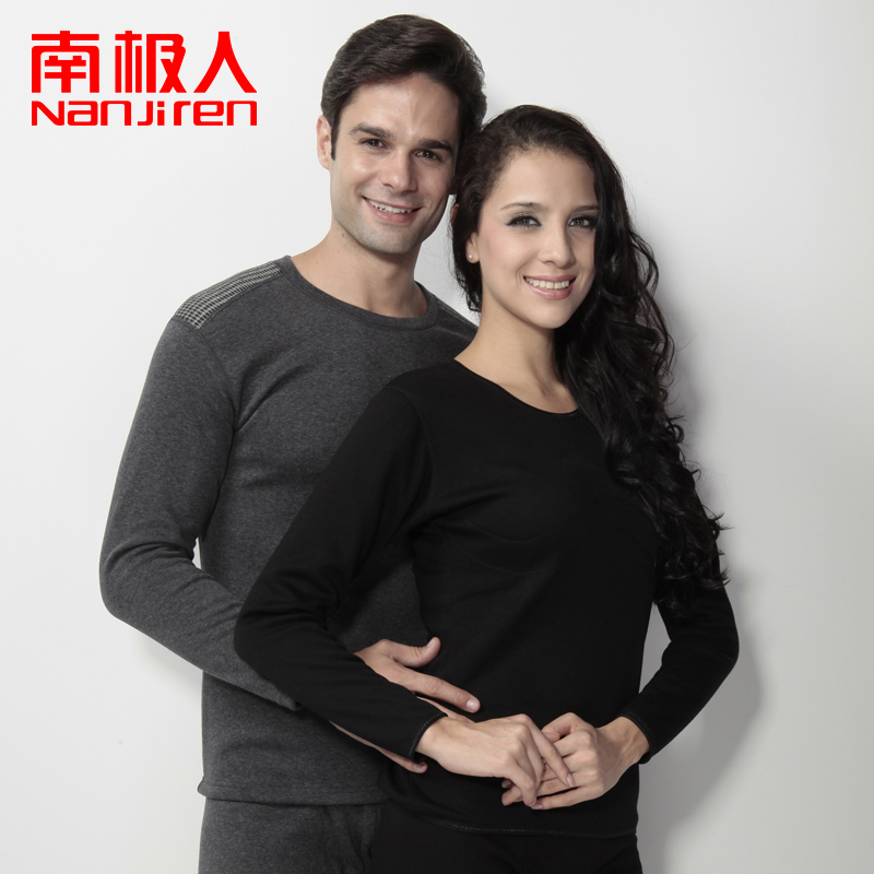 LOVE 68 ! coffee carbon wool thermal underwear o-neck male women's thickening plus velvet underwear set