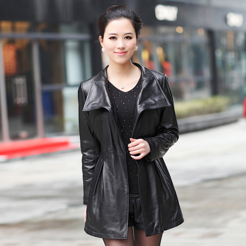 LOVE Autumn and winter outerwear leather clothing sheepskin slim medium-long genuine leather clothing female trench