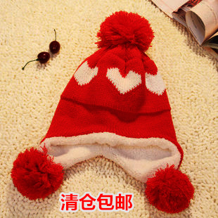 Love ball knitted winter hat lei feng cap lamb's ear warm hat scarf fabric