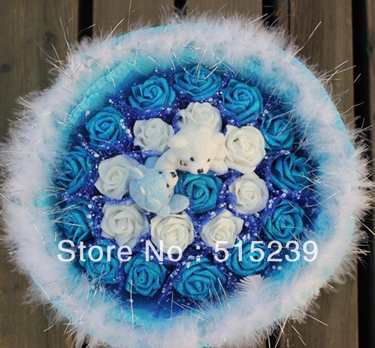 LOVE Bear simulation rose cartoon doll bouquet dried flowers Christmas gifts Valentine's Day fake bouquet ZA596