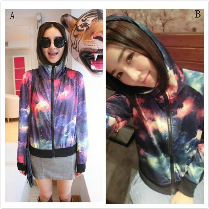 Love~Beauty 2012 Galaxy Design Women Coat,Fashion Jacket,Stars Space Tops,Lady's Smooth Fabric Outwear,2Colors,Free Shipping