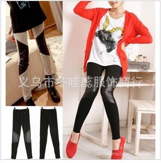 Love~Beauty Y150 Fashion Leggings,Knee Leather Stitch Design Women Legging,Elastic Tights,Women Pant,Blak Gray,Whlesale