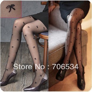 Love bow all-match stockings pantyhose jacquard Core-spun Yarn socks black tight A Dozen free shipping