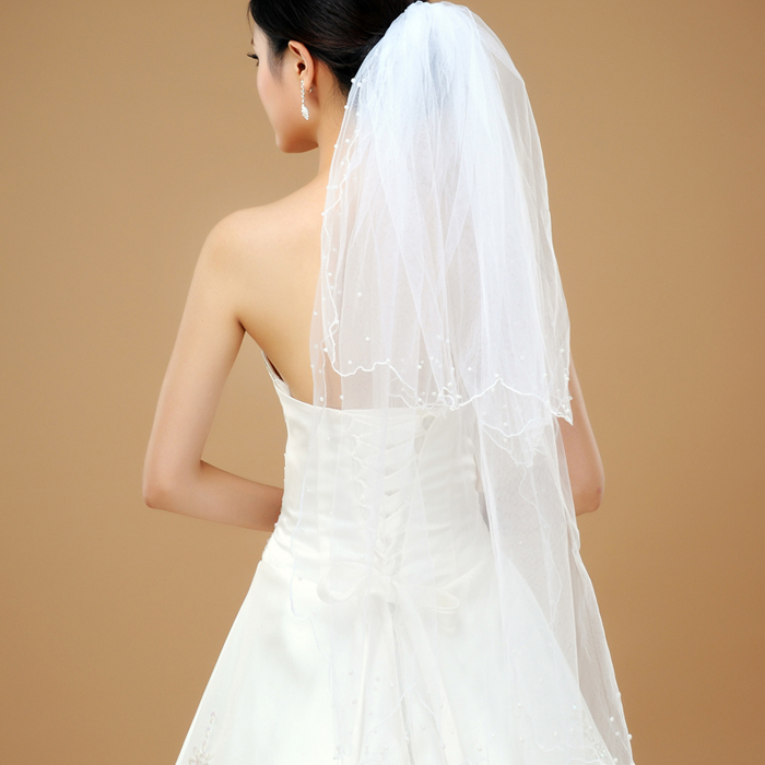 Love bridal veil pearl double layer bridal veil bridal accessories the bride hair accessory