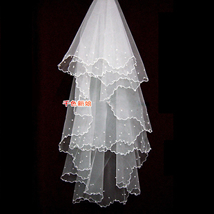 LOVE Colour bride white light champagne small pearl veil 1.5 meters wedding accessories long veil