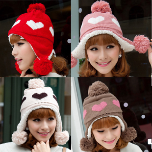 Love hair balls berber fleece knitted hat knitted ear protector cap female autumn and winter thermal