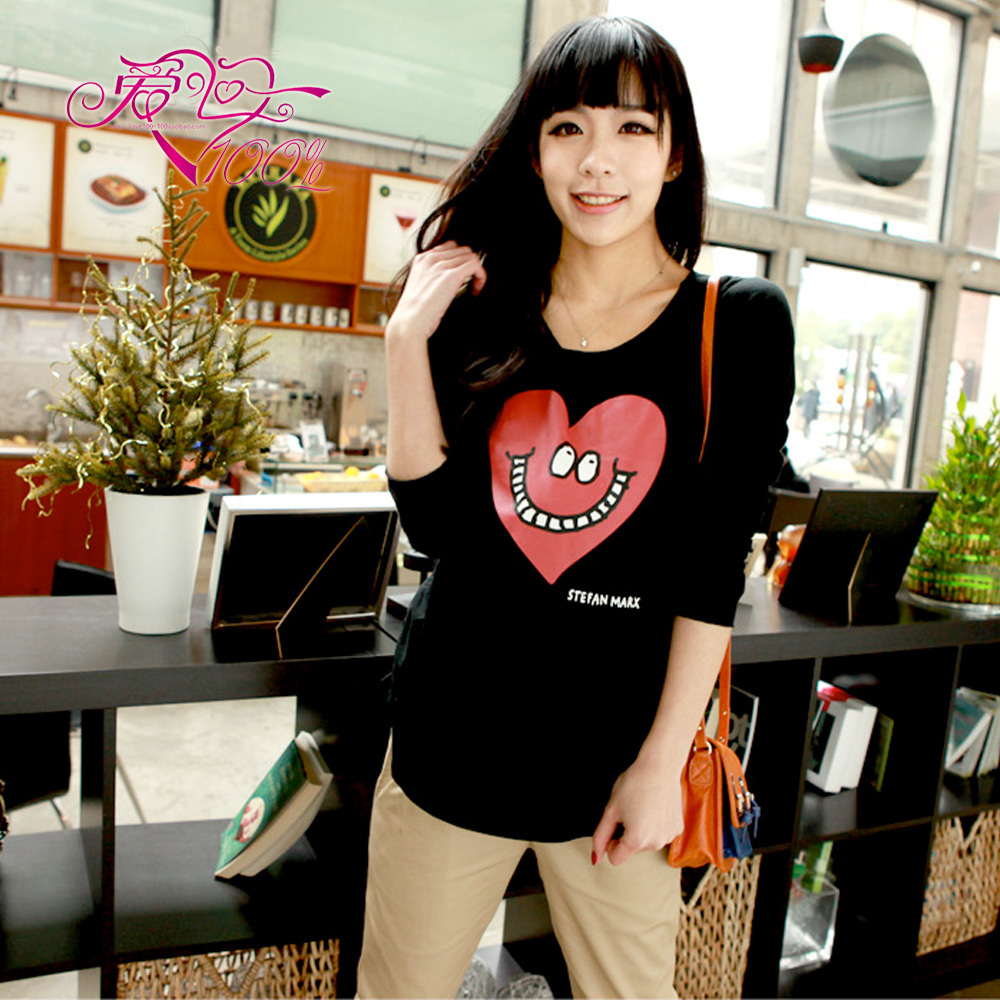 Love in 100% y0021 maternity clothing spring and autumn maternity t-shirt maternity basic shirt red smiley