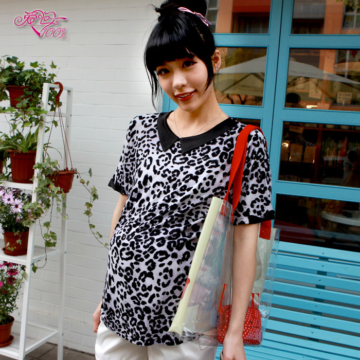 Love in 100% y060 summer maternity clothing maternity short-sleeve T-shirt fashion leopard print maternity top