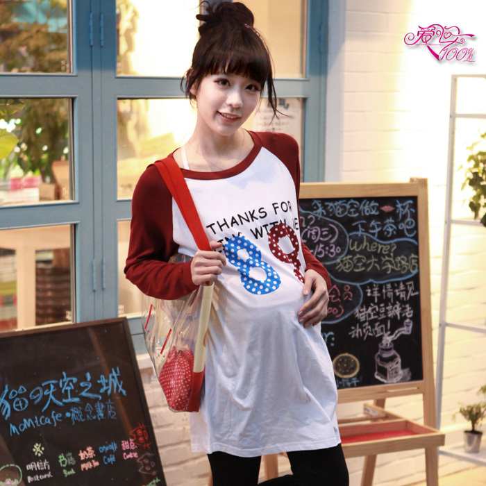Love in 100% y168 spring and autumn maternity clothing maternity t-shirt sleeves patchwork 89 digital print maternity clothing