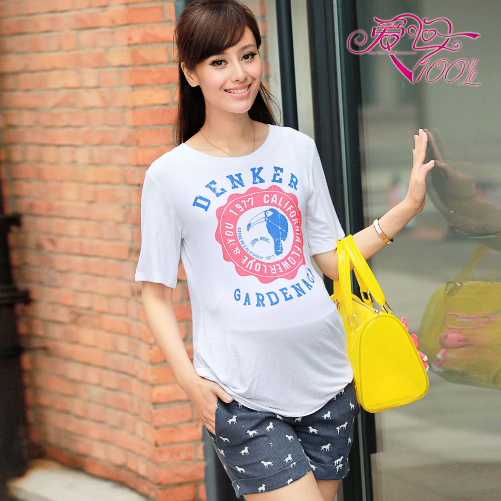 Love in 100% y22 summer maternity clothing casual woodpecker maternity t-shirt all-match maternity top