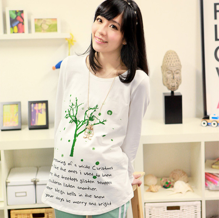 Love in 100% y3026 spring and autumn maternity clothing maternity t-shirt print maternity long-sleeve basic shirt
