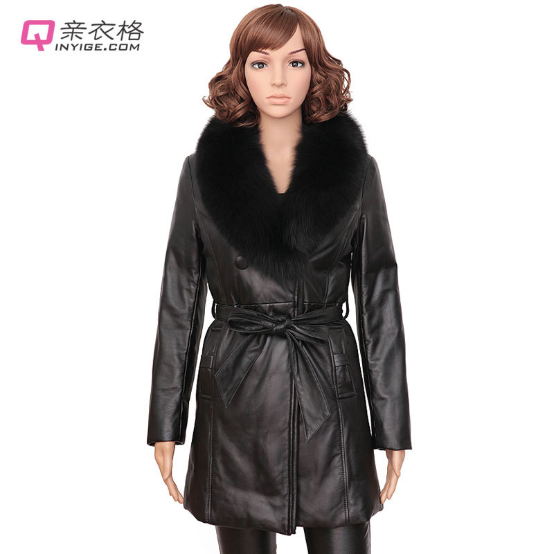LOVE Large fox fur collar genuine leather down leather clothing 2012 new arrival female sheepskin medium-long outerwear trench