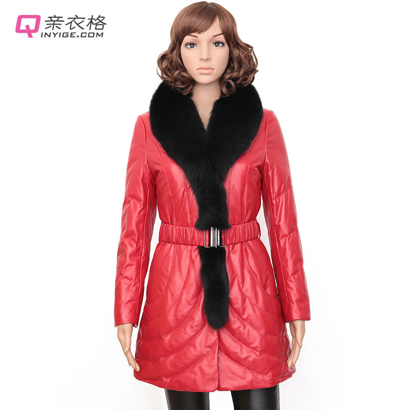 LOVE Large fox fur genuine leather down coat leather clothing 2012 new arrival female medium-long outerwear red clothing