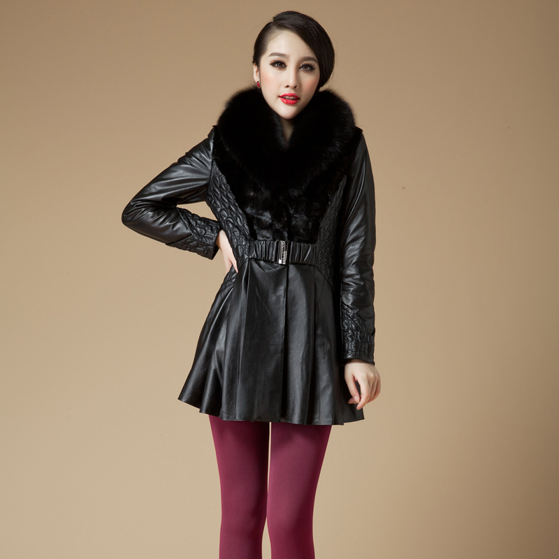 LOVE Leather genuine leather Women 2012 sheepskin fox fur leather clothing medium-long patchwork outerwear