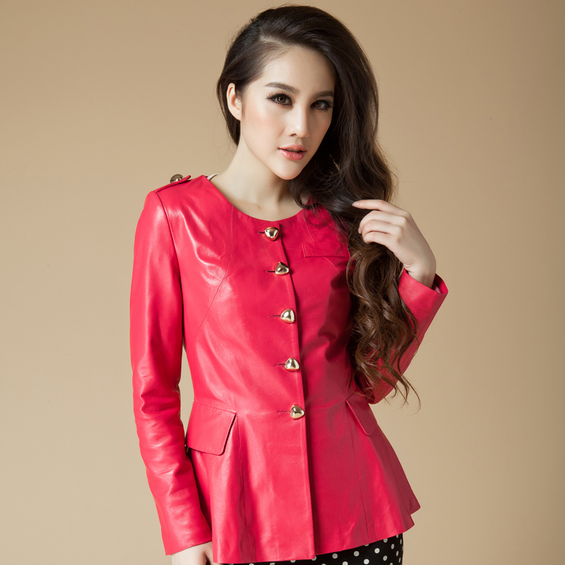 LOVE Leather Women 2012 genuine leather clothing plus size o-neck long-sleeve women's autumn outerwear