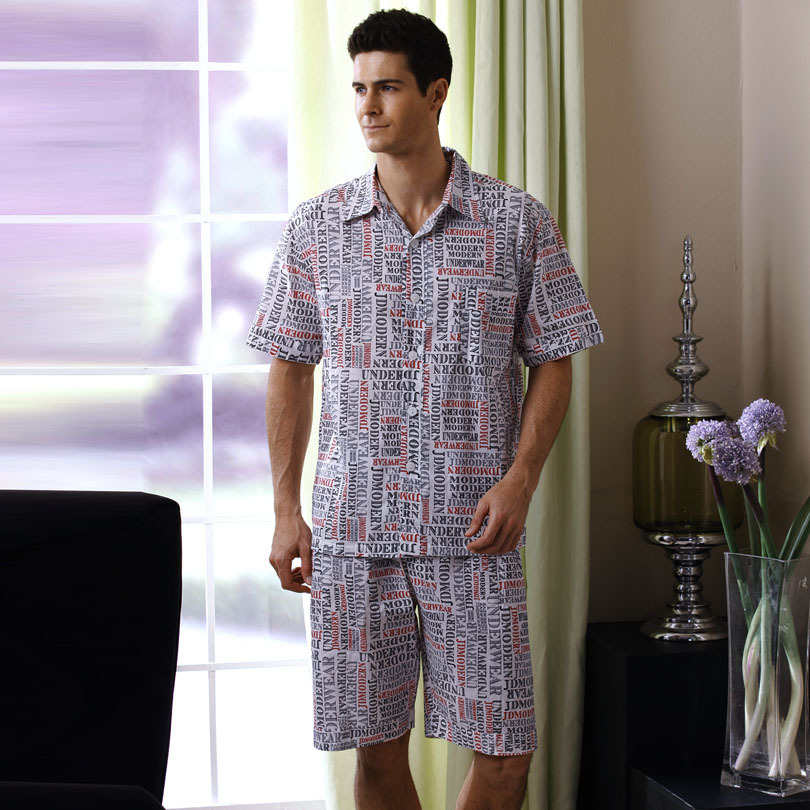 LOVE Lounge 2012 new arrival summer male fashion woven 100% cotton short-sleeve sleepwear pants set hot