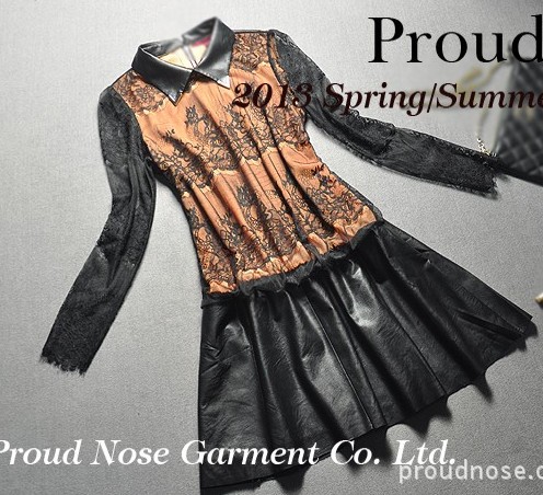 Love lulu's store 2013 long-sleeve lace leather slim sweep lace elegant one-piece dress women's