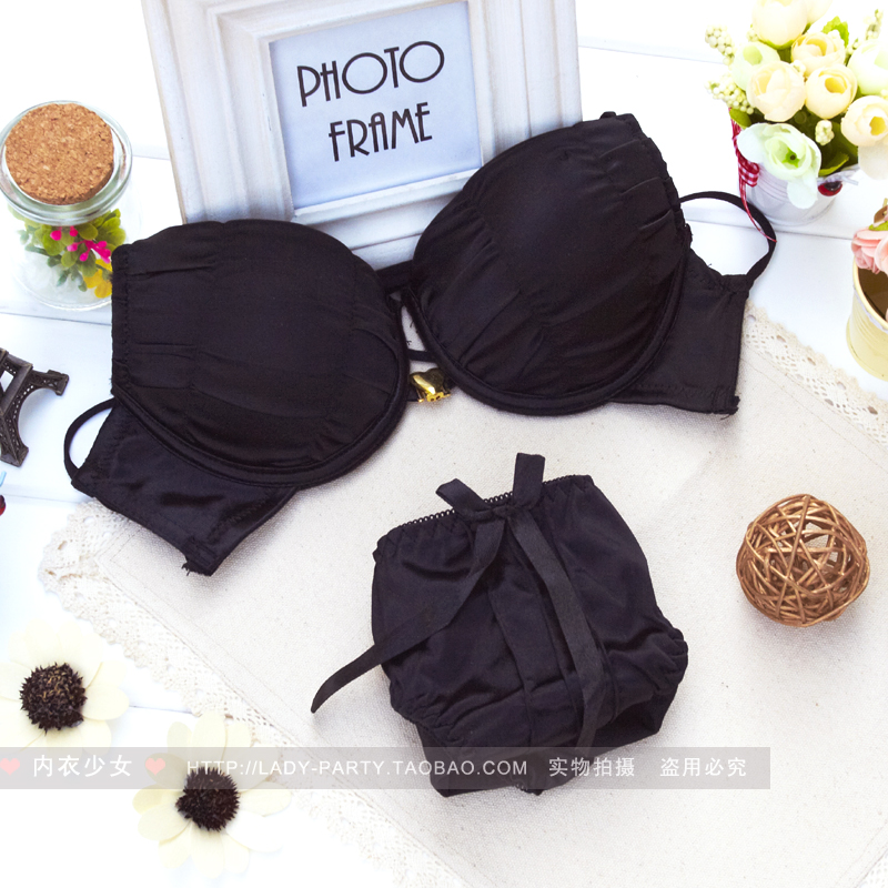 LOVE LULU'S STORE Solid color front button push up thick pad summer bra underwear set n033 Flower Vintage Bra Set