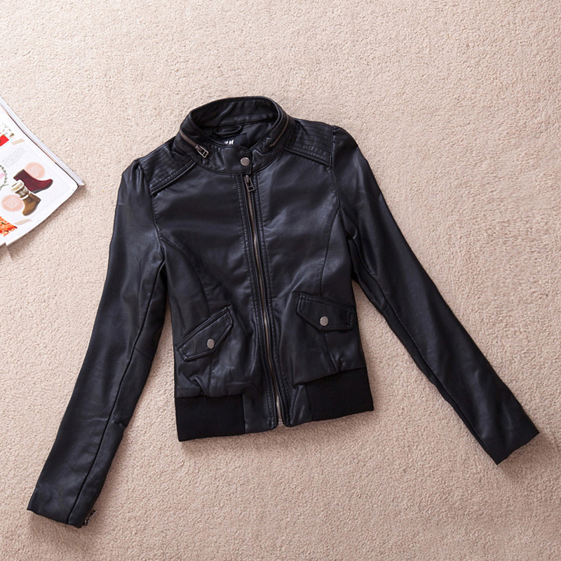 Love mama's fashion hm leather clothing female zipper regular style leather clothing 85 leather jacket female