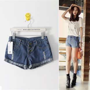 Love me 2012 high waist denim shorts single breasted roll-up hem high waist shorts roll up hem