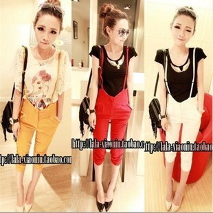 Love me 2012 multicolour high waist bib pants belt adjustable 3