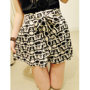 Love me 2012 summer chiffon bow lacing elastic waist skull leopard print shorts 2