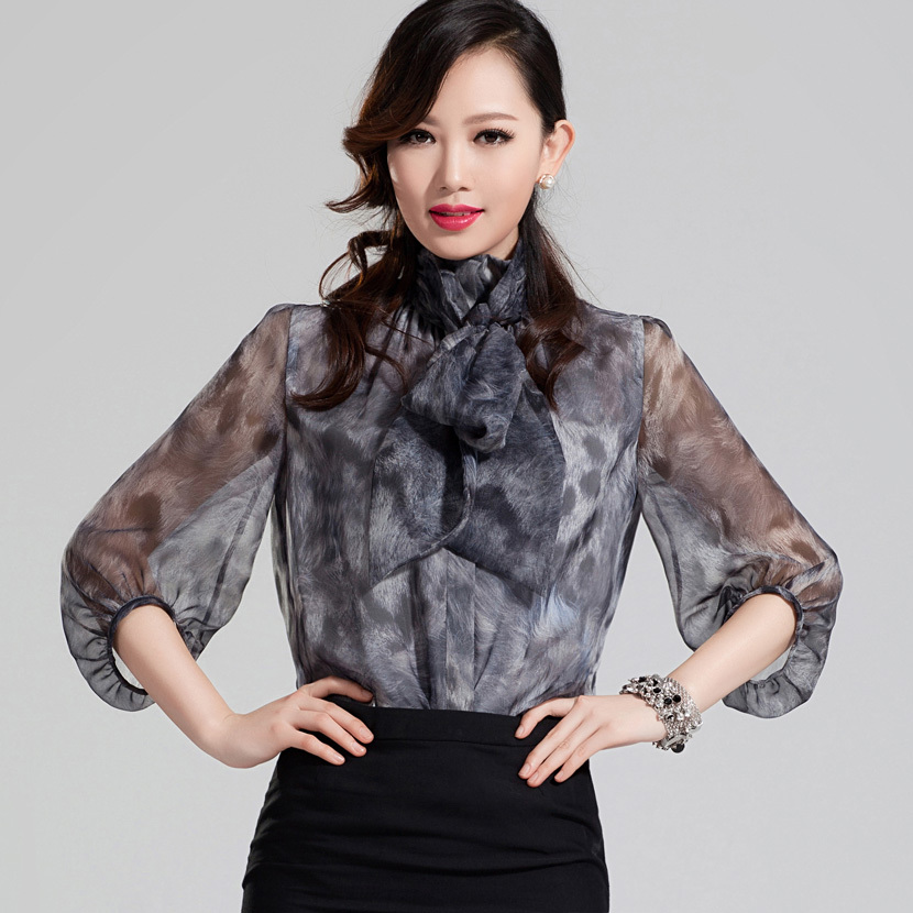 LOVE October legend 2012 women's fashion bow half sleeve plus size chiffon shirt shirt female