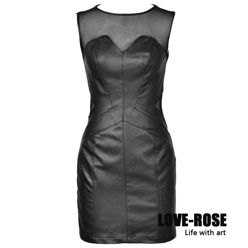 Love rose women's skirt original design sexy leather skirt leather one-piece dress gauze dress