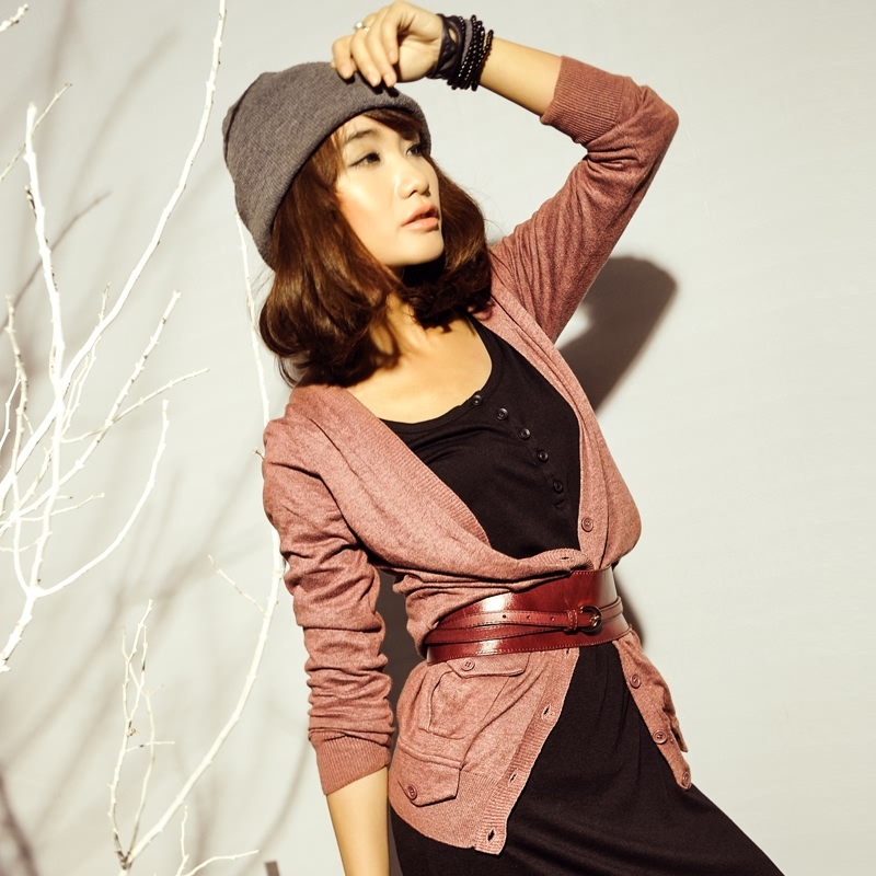 LOVE Spring and autumn new arrival female cardigan sweater female medium-long thin V-neck cardigan sweater a2251