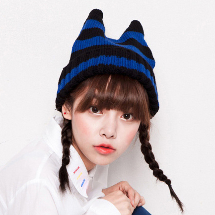 LOVE Street stripe devil horn hat horn knitted hat autumn and winter knitted hat