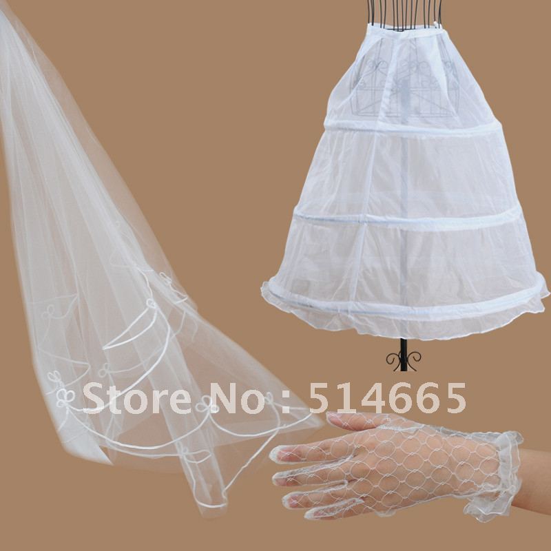 Love wedding accessories gloves + veil + pannier 3 pieces a set bridal Petticoats wedding dress