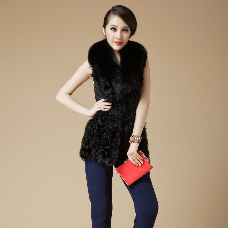 LOVE Women's leather clothing 2012 leather genuine leather Women sheepskin fox fur medium-long vest